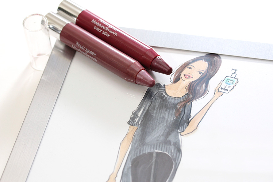 Neutrogena MoistureSmooth Color Sticks in Plum Perfect on the left and Rich Raisin on the right