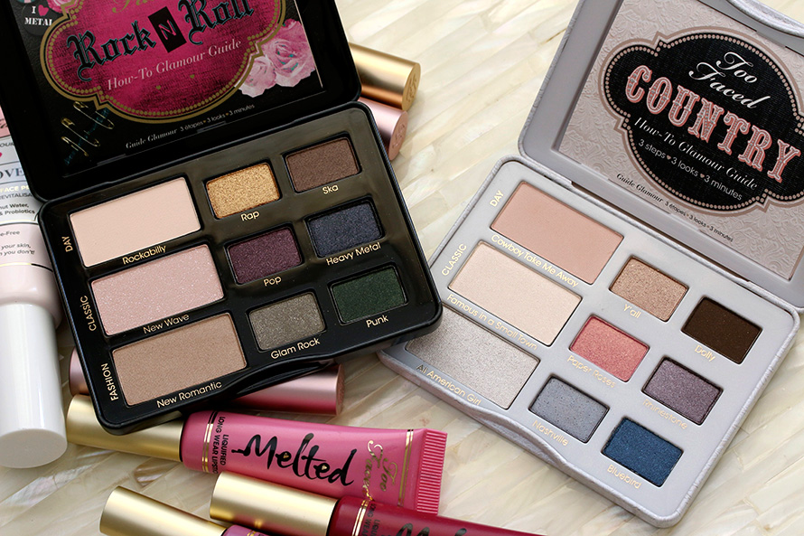 Too Faced Rock N Roll Rock Candy Eye Shadow Collection on the left and Country Nashville Nudes Eye Shadow Collection on the right ($36 each)