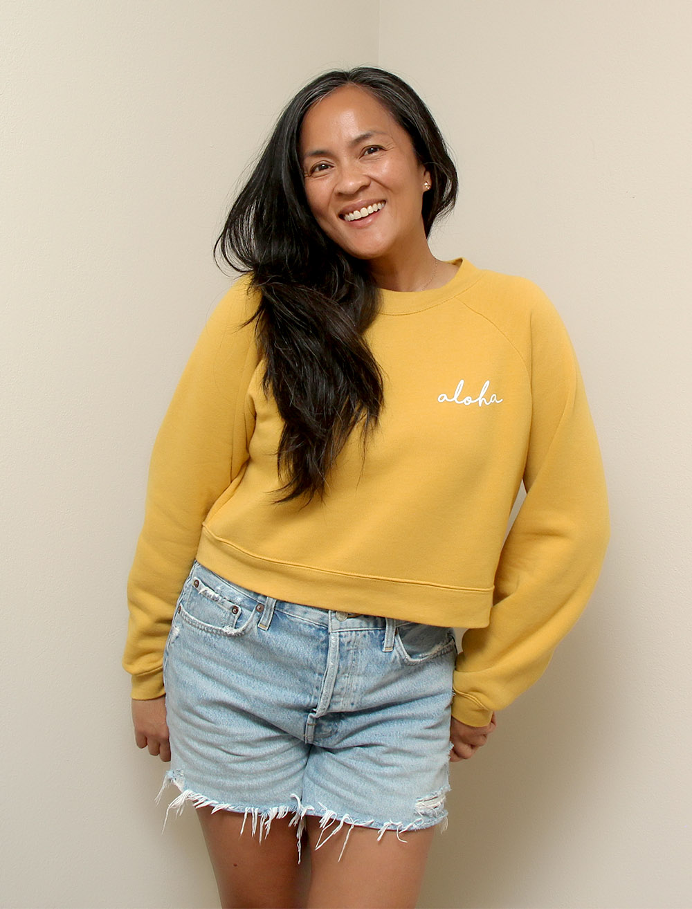 splash hawaii crop fleece mustard